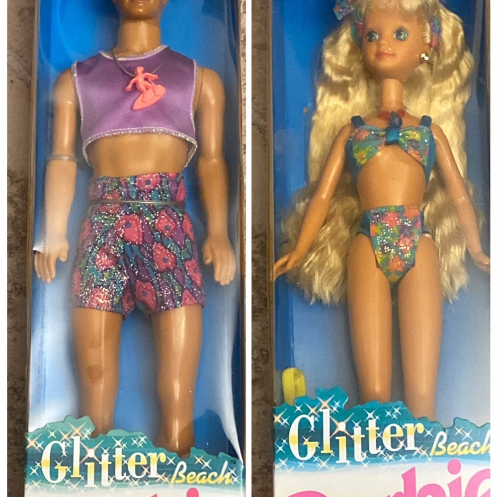 VINTAGE Barbie & Ken Dolls Glitter Beach 1992 Mattel NIB Doll Set Pair NRFB VTG